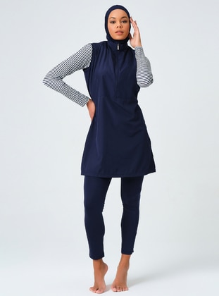 Navy Blue - Stripe - Burkini - Alfasa