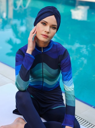 Navy Blue - Multi - Burkini - Alfasa