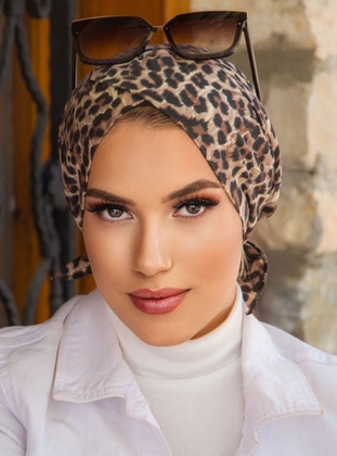 Leopard Print - Leopard - Cotton - Instant Scarf - AİŞE TESETTÜR