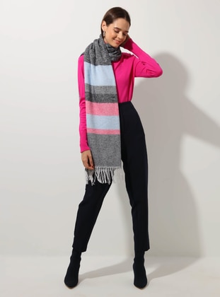 Black - Pink Patterned - Shawl Wrap - Tuva