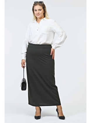 Women's Plus Size Ottoman Steel Pencil Skirt Knitted Fabric Khaki