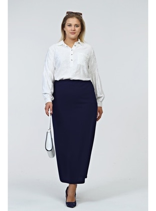 Women's Plus Size Ottoman Steel Pencil Skirt Knitted Fabric Navy Blue