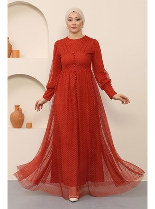 Brick Red - Modest Evening Dress - MISSVALLE