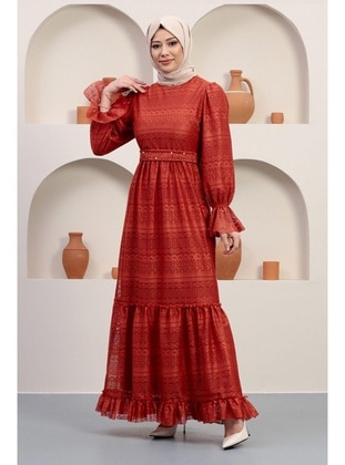 Brick Red - Modest Evening Dress - MISSVALLE