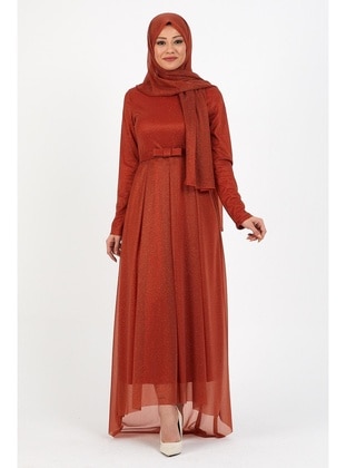 Brick Red - Modest Evening Dress - MISSVALLE