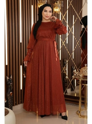 Brick Red - Modest Evening Dress - MISSVALLE