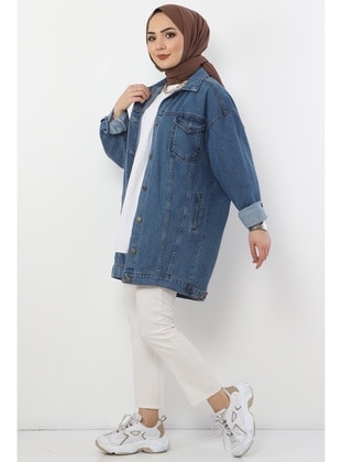 Denim Jacket With Pockets Tsd2519 Light Blue