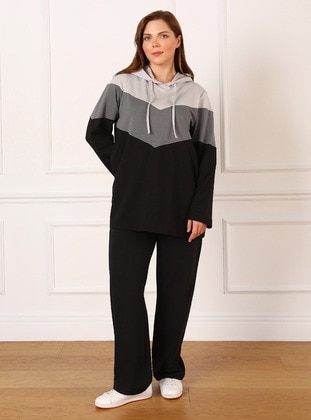 Light Gray - Plus Size Tracksuit Sets - Alia