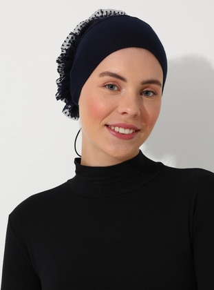 Navy Blue - Ruffled Stopper Fit Bonnet - Tuva