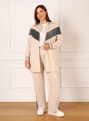 Light Gray - Plus Size Tracksuit Sets - Alia