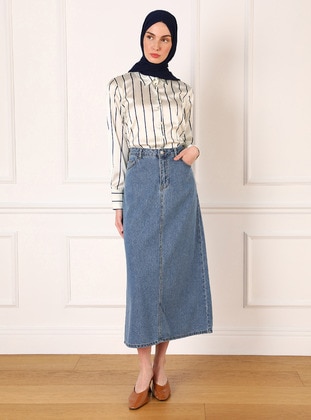 Dark Blue - Denim Skirt - Refka