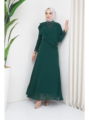 Green - Crew neck - Evening Dresses - Olcay