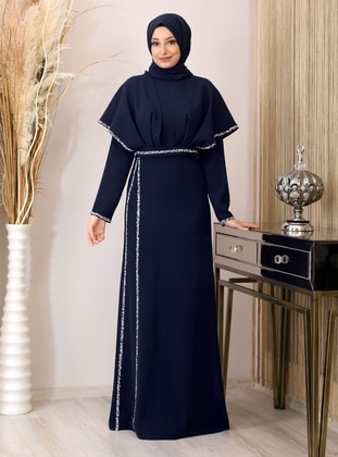 Navy Blue - Modest Evening Dress - Piennar