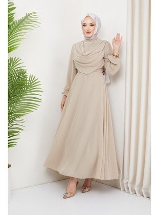 Beige - Modest Evening Dress - Hakimoda