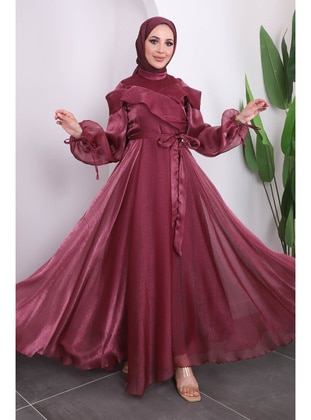 Brick Red - Fully Lined - Modest Evening Dress - İmaj Butik