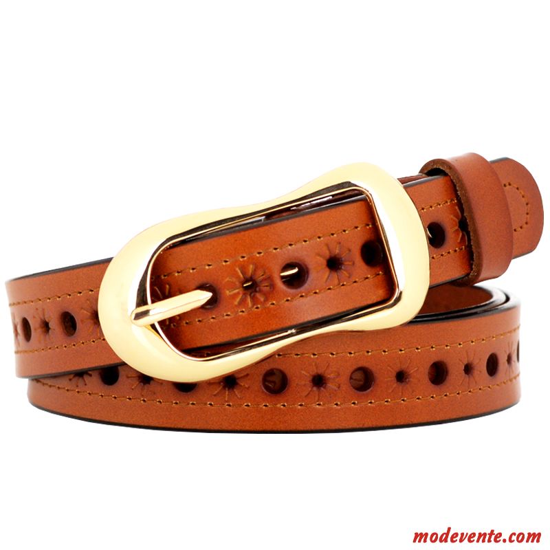 Ceinture Femme Simple All-match Mode Cuir Véritable Tendance Jeans Marron