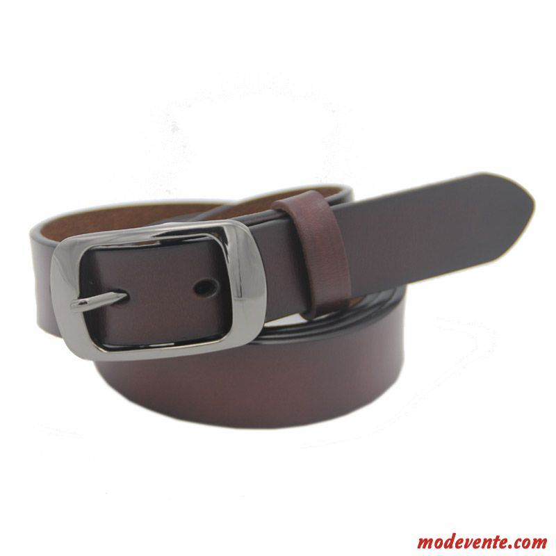 Ceinture Femme Simple Cuir De Vache Loisir All-match Bien Boucle Marron Noir