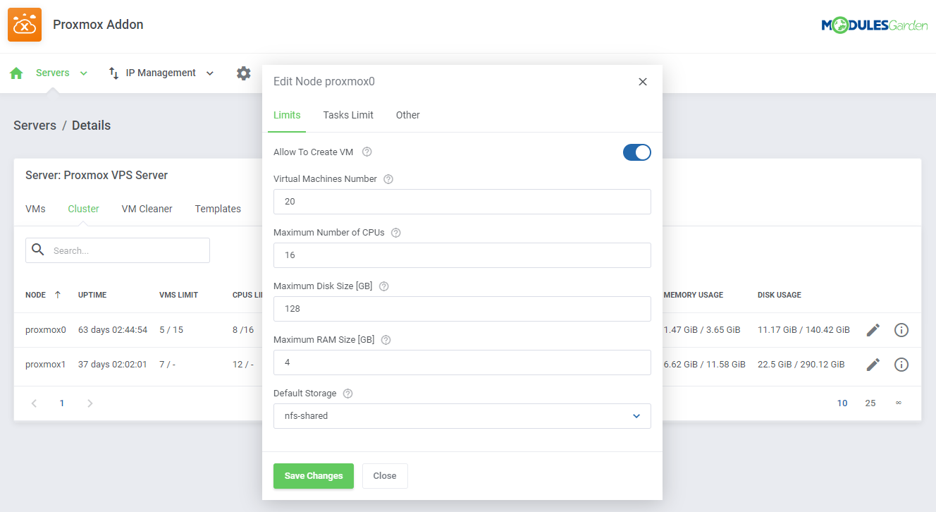 Proxmox VE Cloud VPS For WHMCS: Module Screenshot 31