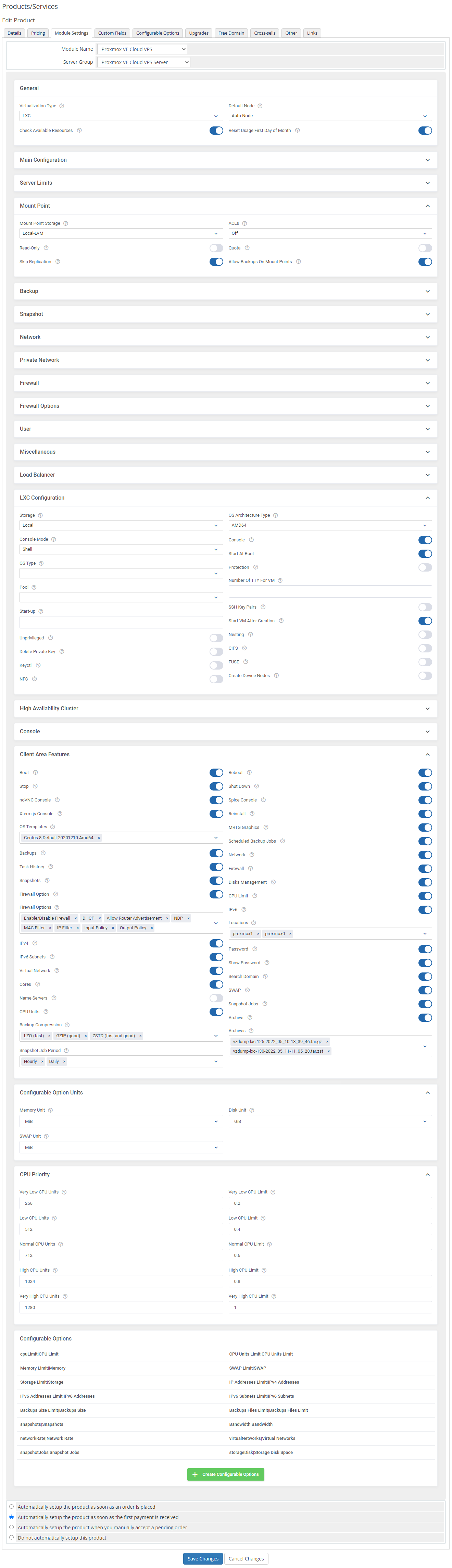 Proxmox VE Cloud VPS For WHMCS: Module Screenshot 62