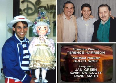 Pictured, Scott doing an "it's a small world" presentation, and with Richard & Robert Sherman