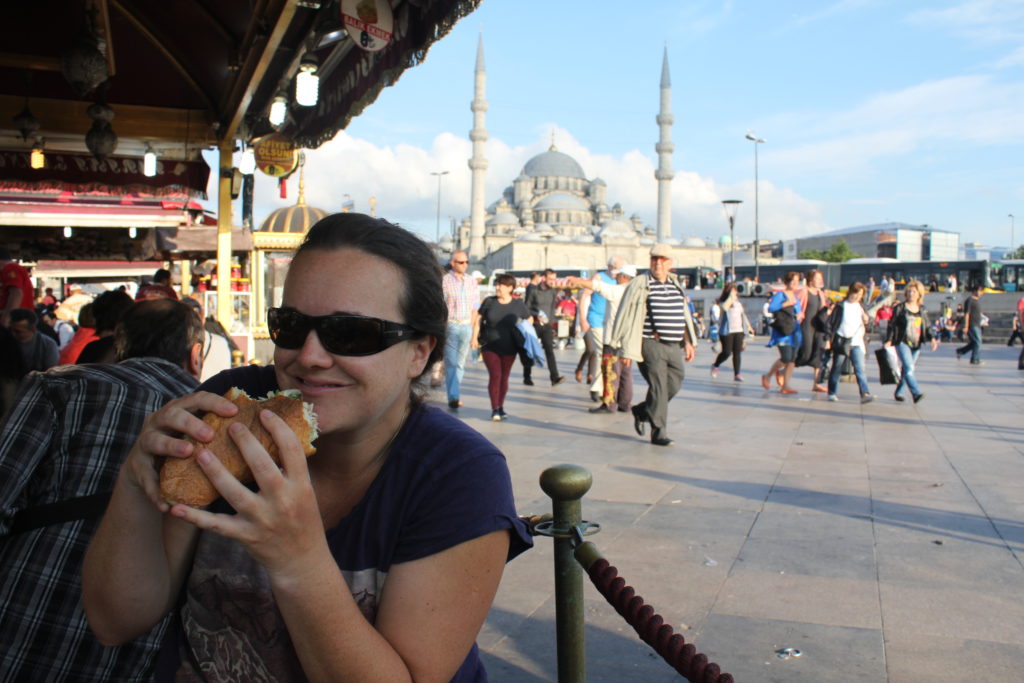 Laura eating fish burger