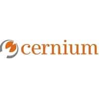 The image shows the Cerium logo. The text "cernium" is written in orange, with a gray and orange circular design to the left.