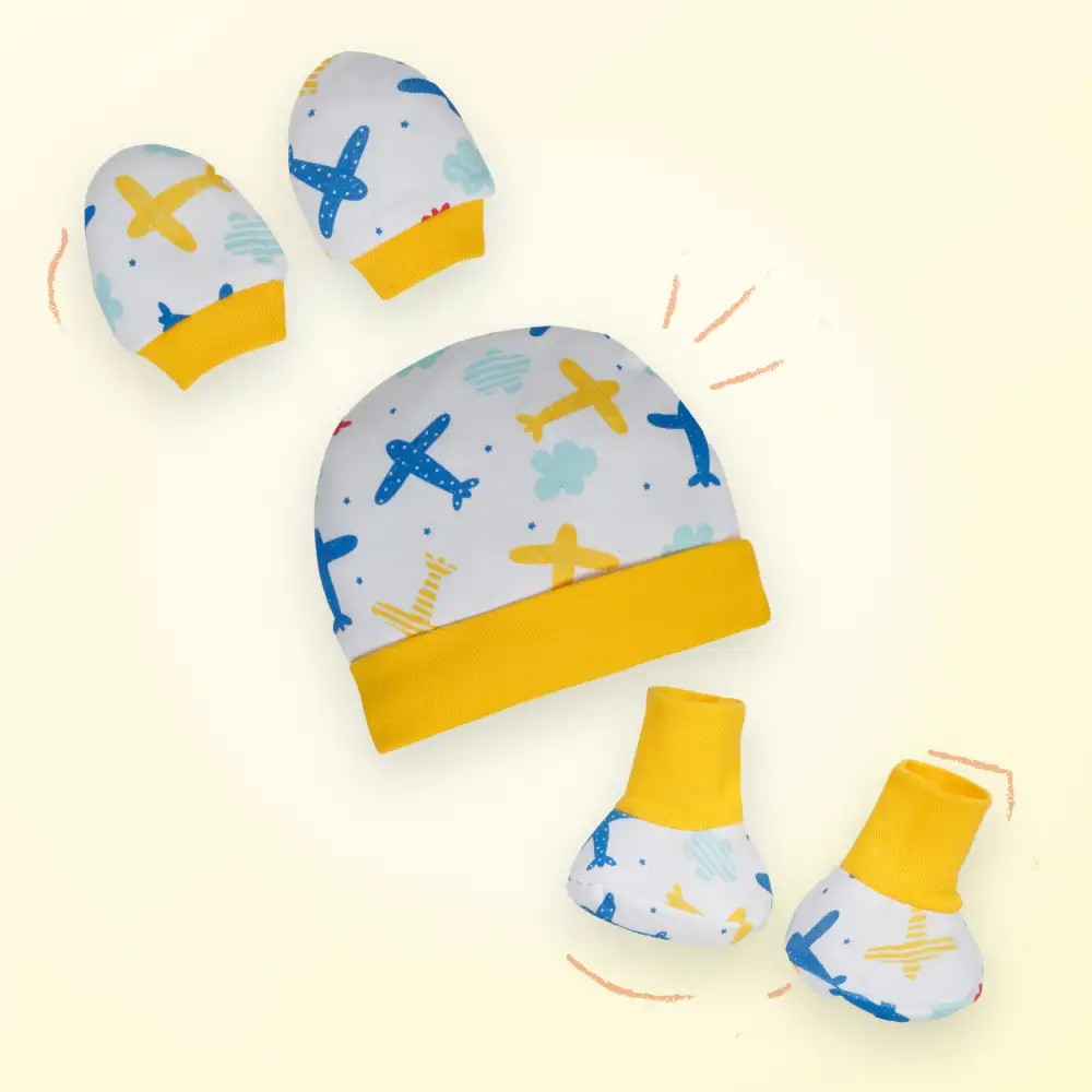 Cotton Baby Cap, Mittens, & Booties Set - Air Pals