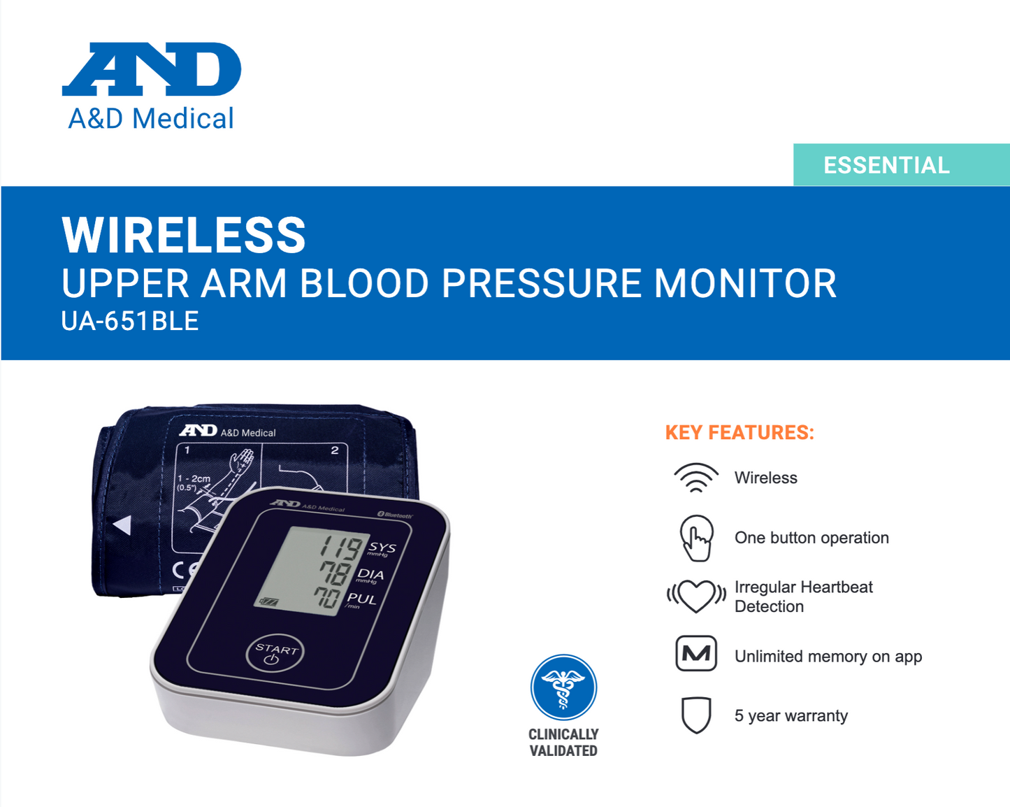 A&D Medical Wireless Upper Arm Blood Pressure Monitor