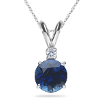 0.03 Cts Diamond & 0.59 Cts Blue Sapphire Pendant in 18K White Gold