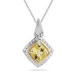 1.29 Ct 7mm AA Cush Check Yellow Beryl Pendant in Yellow Gold & Silver