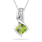 0.10 Cts Diamond & 1.02 Cts Peridot Pendant in 14K White Gold