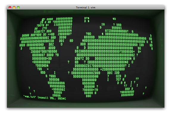 Cathode, emulating a curved-screen terminal