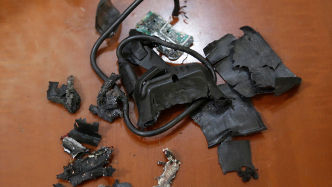 Remains of exploded pagers on display at an undisclosed location, Beirut.