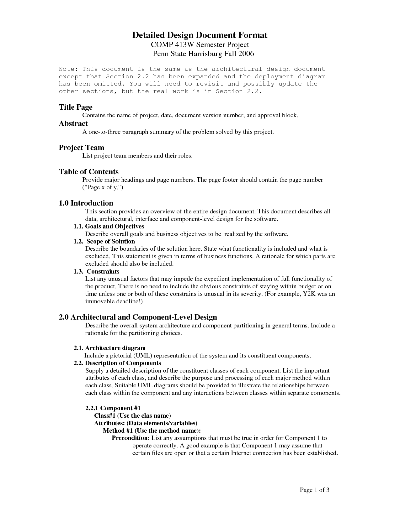 Design Specification Document Template