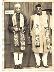 Former prime minister Jawaharlal Nehru, left, and Satyendra Nath Bose at the Visva-Bharati University, Santiniketan, West Bengal. Mr. Bose was the vice chancellor of the university between 1956-1959.