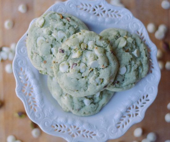 baking a delicious sweet recipe of pistachio white chocolate cookies for st patrick's day