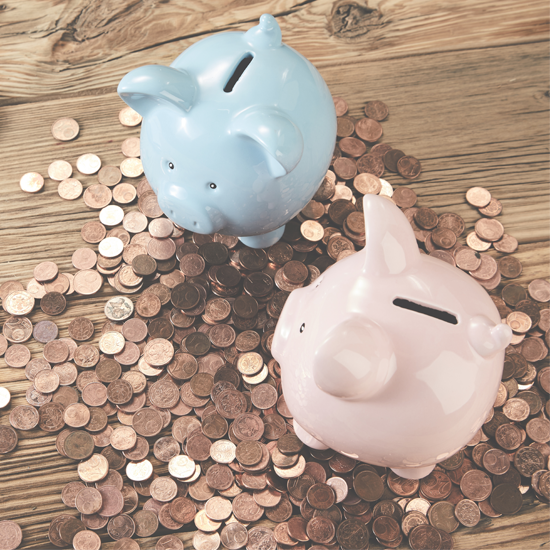 piggy banks and coins