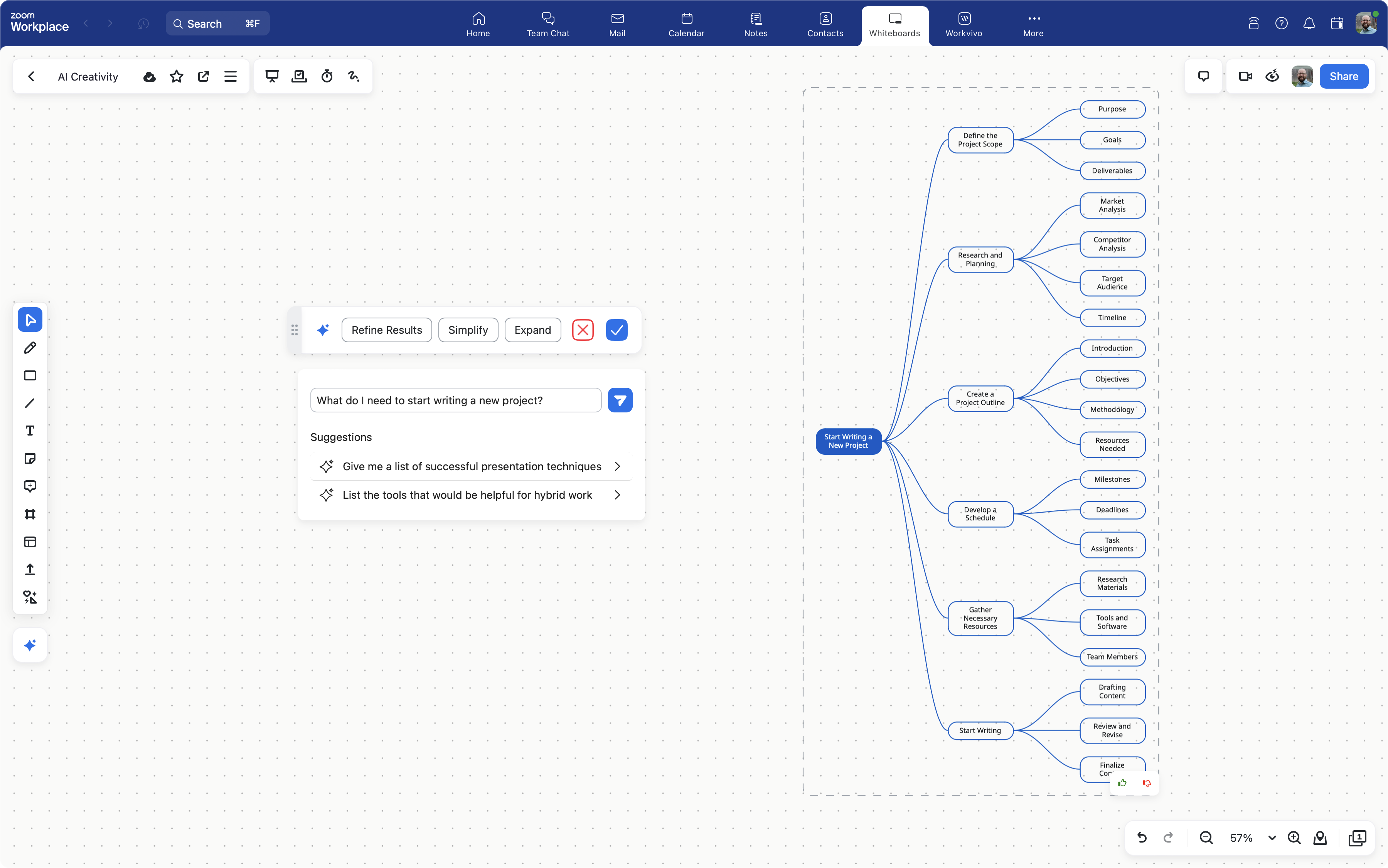 AI-generated mind maps in Zoom Whiteboard stay organized and can keep your thoughts organized, too.