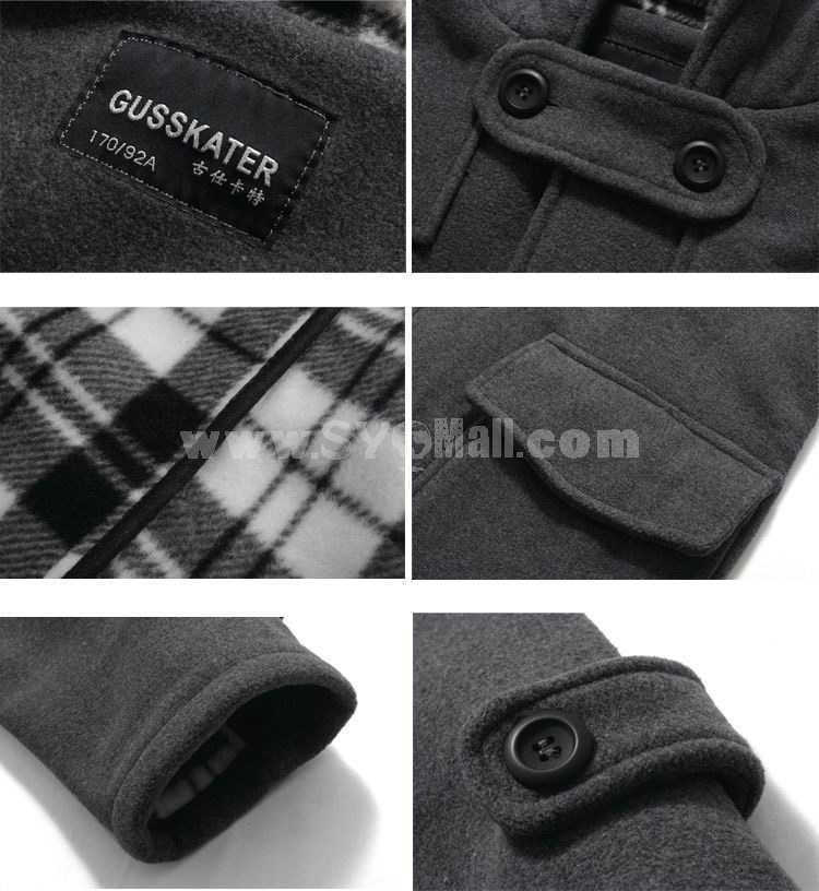 Men's Coat Extra Thick Plaid Lining Hooded Wool (10-1616-Y223)