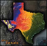 Physical Wall Map of Texas Topography