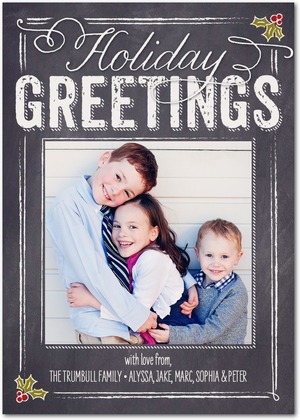 Holly Blackboard Holiday Photo Cards