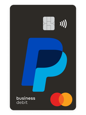 Una PayPal Business Debit Card negra con los logotipos de PayPal y Mastercard