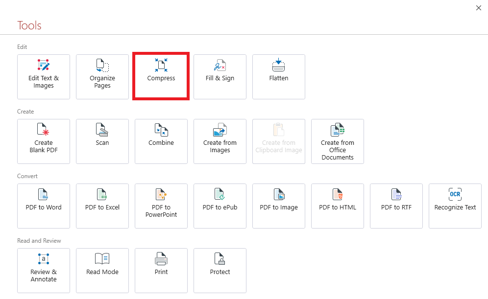 PDF Extra: accessing the file compression module step 2