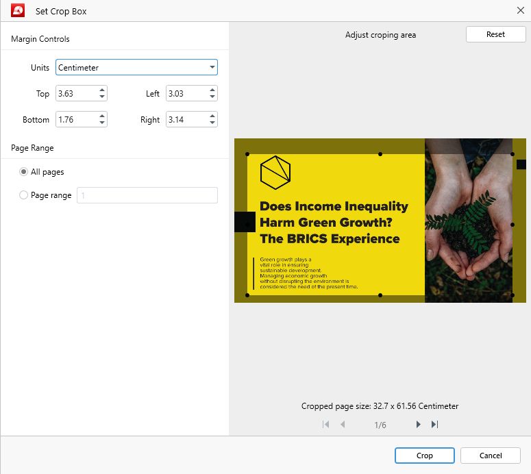 PDF Extra: crop pages panel