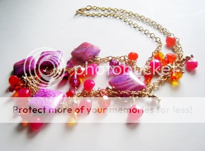 Hot Pink and Juicy Orange Chalcedony Necklace by Little Bear's Mom