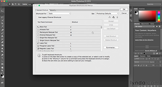 Learn how to customize your keyboard shortcuts in this free video (Customizing Keyboard Shortcuts), from Lynda.com