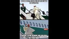 the pope is walking up stairs to his plane and another man is standing next to him