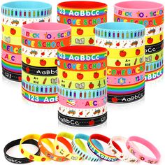 several bracelets with different designs on them
