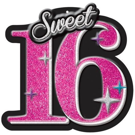 Sweet 16 Celebration Glitter Cut Out Black, Birthday, Glitter, Pink, Cake, Sweet 16 Party, Sweet 16, Wall Decoration, Wall