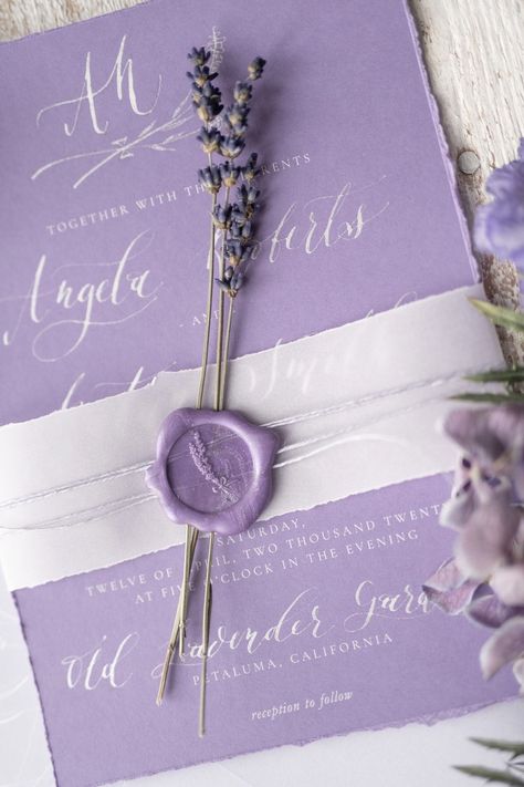 Pastel Purple Wedding Invitations, Wedding Colors Lavender, Lavanda Wedding, Lavender Wedding Colors, Lavender Wedding Theme, Lavender And Sage, Lavender Wedding Invitations, Wedding Invitations Modern, Custom Stamp Wedding